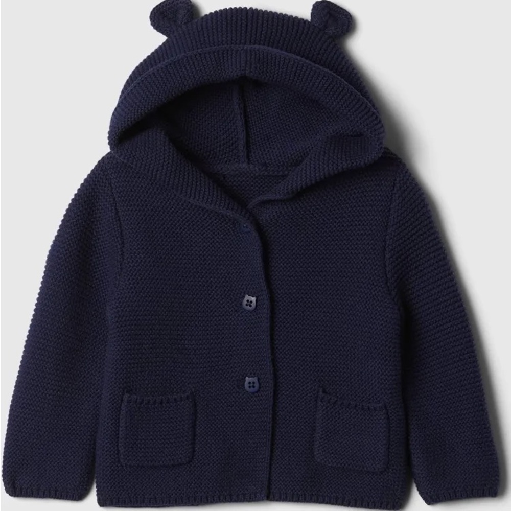 NWT Navy Knit Baby Cardigan with Teddy Bear Hood || Baby Gap